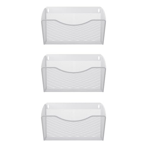 EasyPAG 3 Pack Wall File Organizer, Metal Mesh Hanging File Folder Holder for Letter/A4 Size Folders, Vertical Wall Mount Mail Sorter for Office Paperwork, Classroom, White - color: White