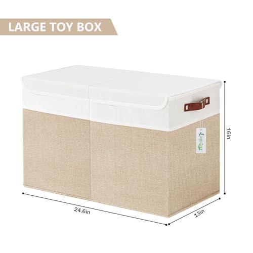 Bagnizer Large Toy Storage Box with Lids, Collapsible Sturdy Baby Storage Organizer Chest Bin Basket for Kids, Boys, Girls, Playroom, Nursery, Bedroom, Closet 25"x13"x16" (Beige and White) - color: Beige and White
