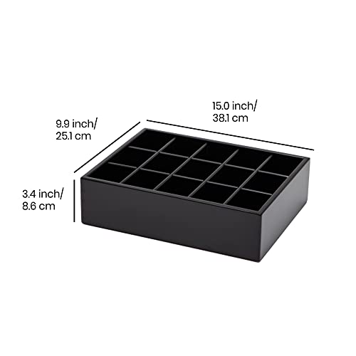 GOBAM Bamboo Closet Drawer Organizer, 15 Compartments - Drawer Divider & Storage Box for Ties, Bras, Briefs, Socks & Jewelry - Storage Organizer for Dressing Room & Bedroom - Black - color: Black