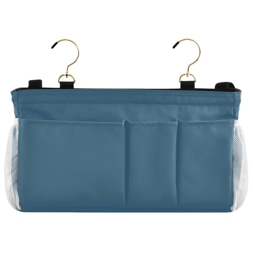 Caribbean Blue Bedside Caddy Storage Bag Bedside Organizer for Bunk Bed Headboards College Bedside Shelf Hanging Organizer 6 Pockets with Hooks for Book Glasses Phone Holder - color: Caribbean Blue