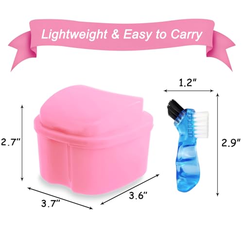 Keedolla Denture Cleaning Case Orthodontic Dental Retainer Container,Denture Holder Case Retainer Soaking Cups for Travel, Camping, Office - Pink - color: Pink
