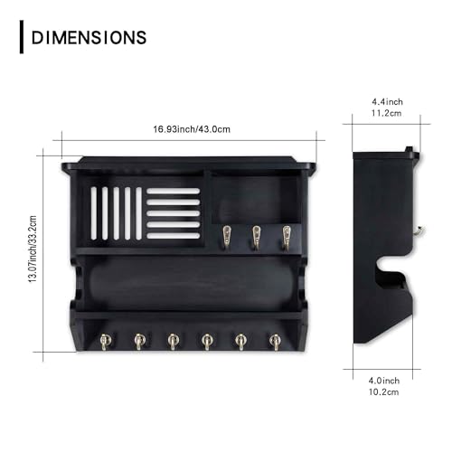 Key Holder for Wall, Mail and Key Holder for Home Decor, Key and Mail Holder for Wall with Key Hooks, Black - color: Black