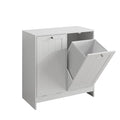 Haotian Tilt Out Trash Can Cabinet, Hidden Trash Can Cabinet with 2 Removable Bags, Double Laundry Hamper Cabinet, Narrow Storage Organizer for Kitchen, Bathroom, and Bedroom White DJ BZR001