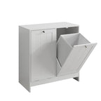 Haotian Tilt Out Trash Can Cabinet, Hidden Trash Can Cabinet with 2 Removable Bags, Double Laundry Hamper Cabinet, Narrow Storage Organizer for Kitchen, Bathroom, and Bedroom White DJ BZR001