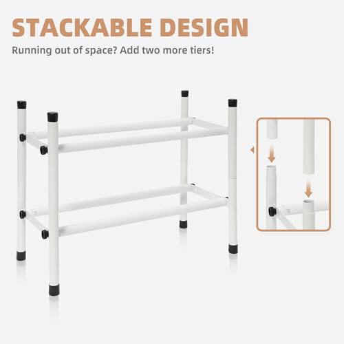 STORAGE MANIAC Expandable Shoe Rack, 4 Pairs Stackable Small Shoe Rack, Metal Adjustable Shoes Organizer for Closet, Entryway, Hallway, Garage, Front Door, Shoes Shelves, White 1 Tier - color: White, size: 1 Tier