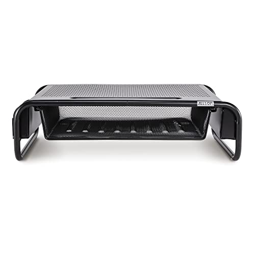 Allsop 32166 Metal Art Organizer 5 Riser Monitor Stand with Drawer and Side Caddies, Black