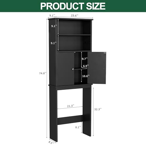 Walsunny Over The Toilet Storage Cabinet, Bathroom Organizer with Open Shelves and Double Doors, Space Saving Toilet Storage, Black - color: Black, style: 2 Open Shelves