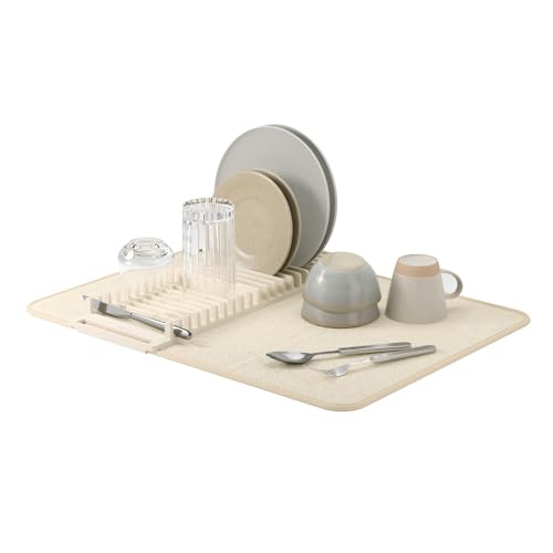 Umbra Udry Dish Rack and Microfiber Drying Mat – Space-Saving Design Folds Up for Easy Storage, Basic Rack, Linen - color: Linen, style: Basic Rack