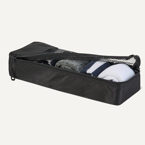 Amazon Essentials 4-Piece Packing Cubes Travel Accessories Set, Luggage Organizer with Double Zipper, Mesh Top, Space-Saving, Slim, Black (Previously Amazon Basics) - color: Black, size: 4 x Slim