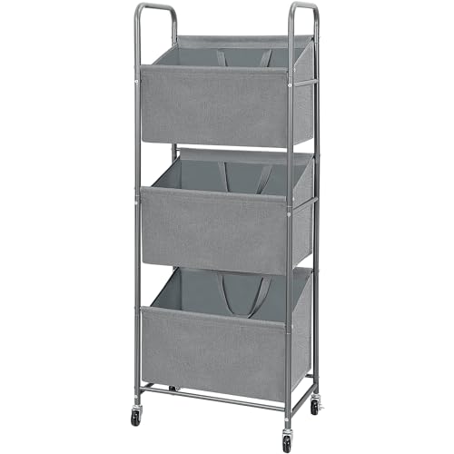 STO STO 3-Tier Vertical Rolling Laundry Hamper with Removable Bags, 120L Stackable Laundry Sorter Basket, Clothes Hamper with Wheels for Small Spaces, Closet, Bedroom, Bathroom, Laundry Room, Gray - color: Gray Fabric