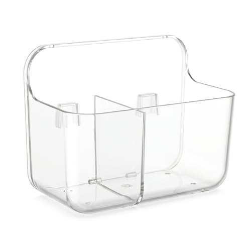 No-Drill Wall Storage Basket – 2-Compartment Clear Acrylic Organizer Bin with Strong Adhesive, Easy to Install & Remove, Waterproof Shelf for Kitchen, Bathroom, Cabinet – Sandra Series - size: 2-Compartment