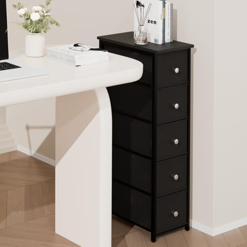 lurcns Narrow Storage Cabinet for Small Spaces Slim Bathroom Dresser with Drawers Tall Thin Storage Organizer for Bathroom Bedroom Skinny Cabinet(Black, 5 Drawers) - color: Black, size: 5 Drawers+No Charging Station