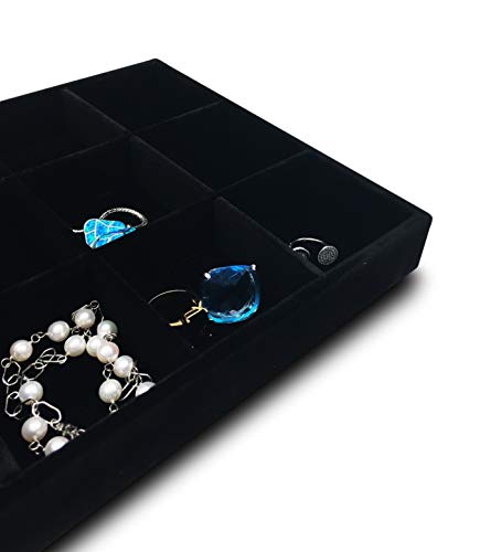 The Display Guys - Stackable Jewelry Tray and Organizer - for Drawers, Dressers, Store Display (18 Compartments, Black Velvet) - color: Velvet Black, size: 18 Compartments