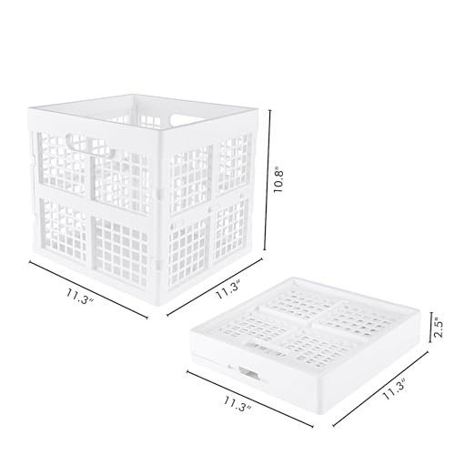 Eslite 3-Pack Collapsible Plastic Storage Crates,Foldable Crates for Storage,16L (White) - color: White