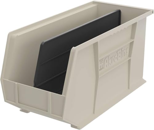 Akro-Mils 30265 AkroBins Plastic Storage Bins, Space-Saving Stackable Bins for Garage, Pantry, Craft Organization, 18-Inch x 8.25-Inch x 9-Inch, Stone, 6-Pack - color: Stone