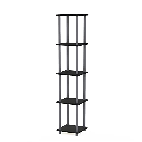 Furinno Turn-N-Tube Storage Shelves, 5-Tier Square Book Shelf, Corner Shelf, Toolless Open Shelves, Round Tubes, for Organization and Storage, Living Room, Garage, Home Office, Black - color: Black/Grey, size: 5-Tier