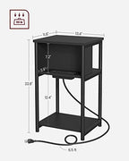 VASAGLE Side Table with Charging Station, 3-Tier End Table with USB Ports and Outlets, Nightstand for Living Room, Bedroom, 11.8 x 13.4 x 22.8 Inches, Plug-in Series, Black - color: Black