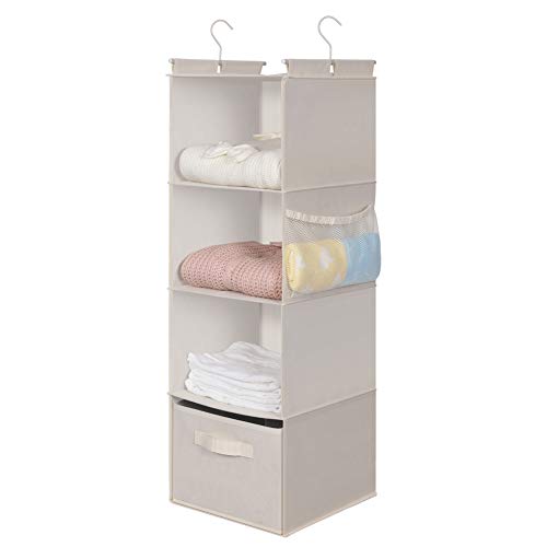 MAX Houser 4-Shelf Hanging Closet Organizer, Space Saver, Cloth Hanging Shelves with 2 Side Pockets, Foldable (Beige) - color: Beige-2