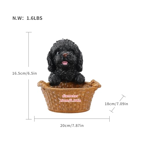 Bedside Nightstand Tray & Catchall Organizer Bowl Featuring Black Poodle - Dog Statue Valet Tray for Watches Wallet & Keys - Sleek Room Decor Accessory - color: Poodle with Wide Bowl - Black, size: Poodle
