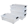 4-Pack 25 Quart Under Bed Plastic Storage Bins, Clear Under Bed Storage Box Container with Wheels - size: 25 Quart