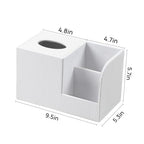 Square Tissue Box Cover with 2 Compartments Storage Organizer, PU Leather Tissue Box Holder with Remote Control Holder for Livingroom Nightstand, Multifunctional Cube Tissue Holder (White) - color: White