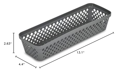 Glad Plastic Storage Basket Set - Multipurpose Drawer Trays, Kitchen Pantry Containers, and Bathroom Bins - 6 Pack Narrow Organizers, Grey - color: Grey, size: Narrow