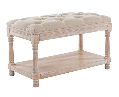 Kmax Storage Entryway Bench Tufted Shoe Rack Bench Wood Window Bench for Hallway Entrance Bedroom Corner-1 Seat, Beige - color: Beige, size: Storage- 1 Seat