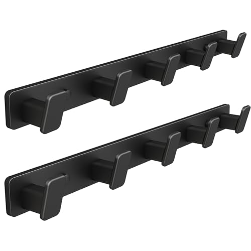 Coat Hook Wall Rack Hanger - Double Coat Rack with 5 Hooks Wall Hooks for Hanging Hat Key Bag Towel Wall Mount Coat Rack, Black 2 Packs - color: Black, size: Rectangle 5 Hooks 2 Packs