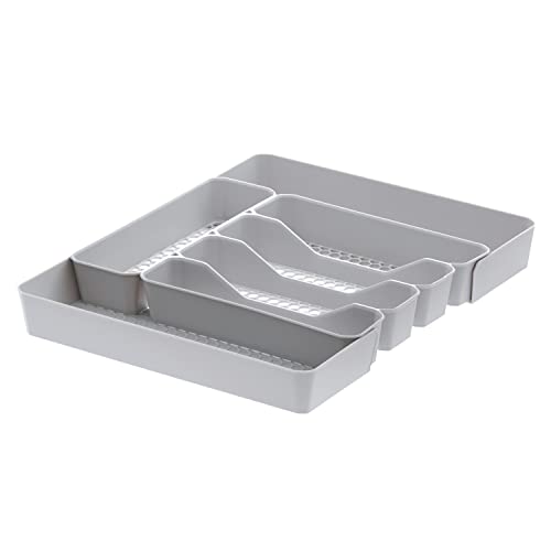 Spectrum HEXA 5-Divider Expandable Silverware Tray (Stone Gray) - In-Drawer Organizer for Kitchen Accessories, Cutlery, Knives, & More / Easy-to-Clean Home & Apartment Essential - color: Stone Gray, size: 5 Divider Expandable