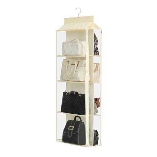8 Grids in 1 Pack Hanging Purse Handbag Organizer with Double Zippers, Visible Purse Organizer for Closet, Fully Enclosed Purse Storage Holder-Beige - color: Beige, size: Not Rotatable