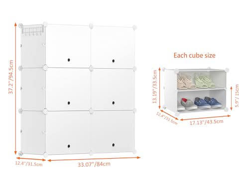 HOMIDEC Shoe Rack, 6 Tier Shoe Storage Cabinet 24 Pair Plastic Shoe Shelves Organizer for Closet Hallway Bedroom Entryway - color: White, style: 2 by 6