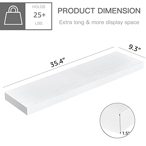 QEEIG Floating Shelves for Wall 35.4" Long - Wall Mounted Shelf Bathroom Kitchen Living Room Bedroom Farmhouse Home Decor Display Bookshelf Large 35.4 x 9.3 inch Set of 2, White (008-90W) - color: B. White, size: 35.4"