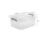 Modular Small Storage Bin, 12.7 Quart Latching Clear Plastic Storage Container with Write-on ID Latches, Gray
