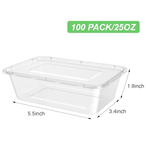 Bokon 100 Pcs Plastic Meal Prep Container with Lid Disposable Clear Lunch Containers Stackable Food Storage Container Box Spill Proof for Salad Snack Microwave Dishwasher Freezer Safe (25 oz) - size: 25 oz