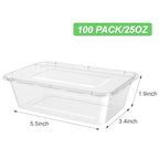 Bokon 100 Pcs Plastic Meal Prep Container with Lid Disposable Clear Lunch Containers Stackable Food Storage Container Box Spill Proof for Salad Snack Microwave Dishwasher Freezer Safe (25 oz) - size: 25 oz