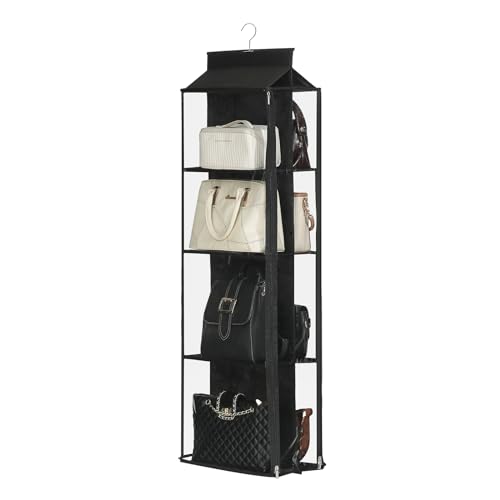 8 Grids in 1 Pack Hanging Purse Handbag Organizer with Double Zippers, Visible Purse Organizer for Closet, Fully Enclosed Purse Storage Holder-Black - color: Black, size: Not Rotatable