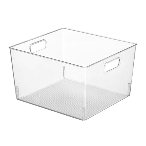 mDesign Plastic Storage Organizer Container Bin for Kitchen Organization in Pantry, Cabinet, Countertop Fridge, Refrigerator, and Freezer - Hold Food, Drink, or Snacks, Ligne Collection, 4 Pack, Clear - size: 12 x 10 x 8 (Pack of 4)