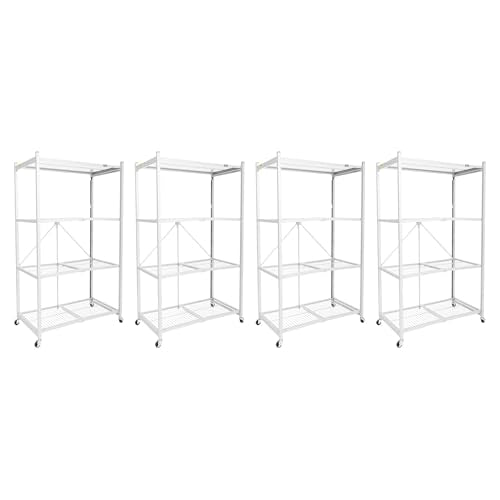 Origami 4-Pack R5 Storage Rack, 4-Tier Heavy-Duty Foldable Steel Shelf with Wheels, White - color: White, size: 4-Pack