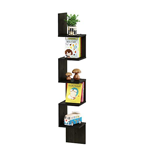 Furinno Rossi Wall Mount Floating Corner Shelf, 5-Tier Square , Espresso - color: Espresso, size: 5-Tier Corner Shelf - 7.8" x 7.8" x 48.8" - Single