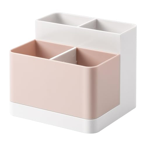 Poeland Desktop Storage Organizer Pencil Card Holder Box, Holders for Desk Accessories, Container for Desk, Office Supplies, Vanity Table - color: White+Pink