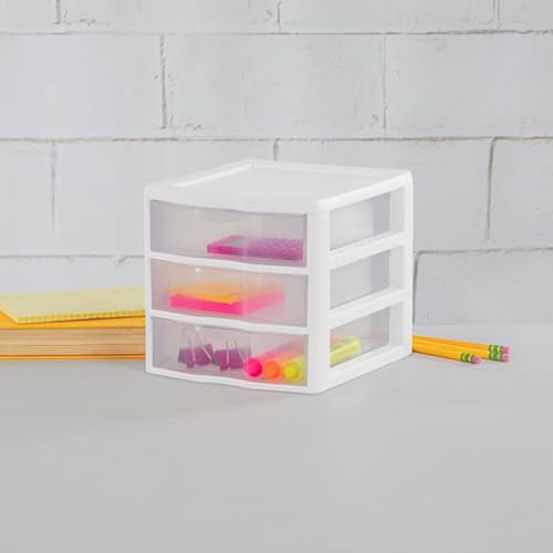 Sterilite 12-Pack Clearview 3-Drawer Cart, Small Plastic Storage Organizer Drawers, White - Organizing Drawer Containers for Bathroom, Closet, Kitchen, and Bedroom - size: 12 Packs