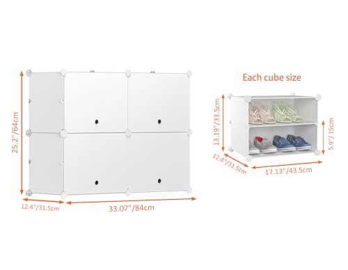 HOMIDEC Shoe Rack, 4 Tier Shoe Storage Cabinet 16 Pairs Plastic Shoe Organizer for Closet Hallway Bedroom Entryway - color: White, style: 2 by 4