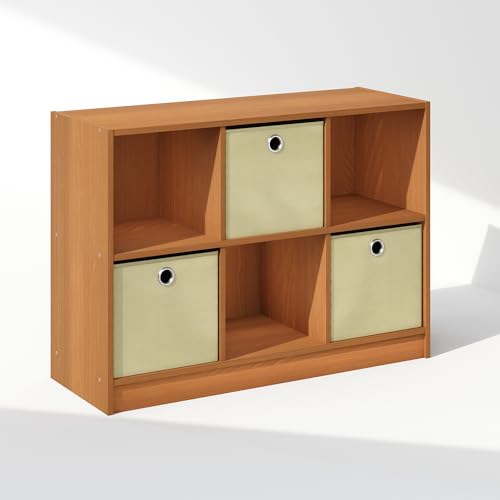 Furinno Cubic Closet Organizers and Storage, 6-Cube Closet Organizer with Bins, Open Shelf Storage, for Wardrobe, Bedroom, Living Room, Light Cherry - color: Light Cherry/Ivory