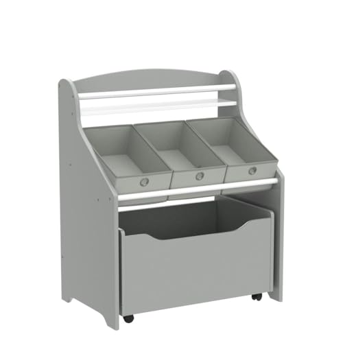 Humble Crew 3-in-1 Kids Bookshelf and Toy Storage Organizer, Grey - Toddler Organizers with Rolling Toy Box and 3 Fabric Bins – Sturdy Baby Book Shelf, Perfect for Nursery and Playroom - color: Grey/Grey