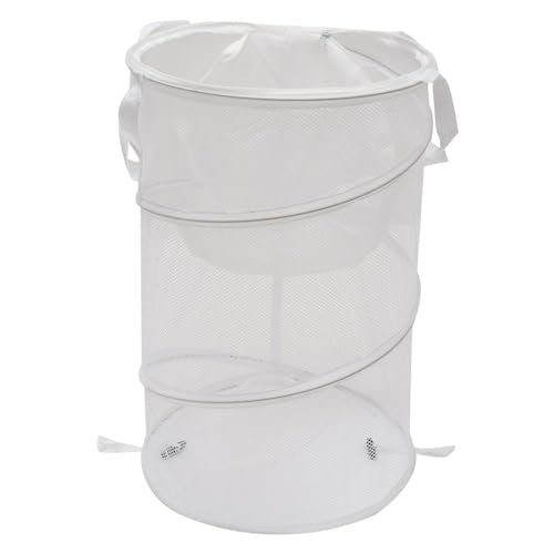 2PCS Large Collapsible Round Popup Laundry Hamper with Lid,Foldable Mesh Hamper with Reinforced Handles and Solid Bottom,White and Black Laundry Basket