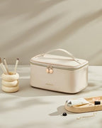 Prite Makeup Bag, Large Capacity Portable Travel Cosmetic Bag, Waterproof Makeup Organizer for Women with Handle and Divider (001 Beige) - color: 001 Beige