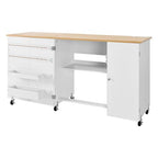 VEVOR Folding Sewing Table, Multipurpose Sewing Machine Table with Cabinet, Charging Station, Compact Design, Wheels, Wooden Pegs, Storage Trays and Shelf, Craft Station and Side Desk for Home - size: Natural White w/ Cabinet