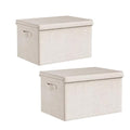 Large Collapsible Fabric Storage Bins with Lids (2-Pack) - 17.5x12x11.5 Inch Cotton Linen Organizers, Foldable Closet & Bedroom Storage Baskets with Handles, Off-White - size: XL