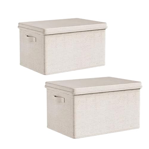Jumbo Fabric Storage Bins with Lids 19.7*13.8*12.2 in, 2-Pack Storage Baskets for Closet, Large Linen Organizers and Storage Bins for Bedroom, Collapsible Baskets and Bins with Handles, Off White - size: XXL