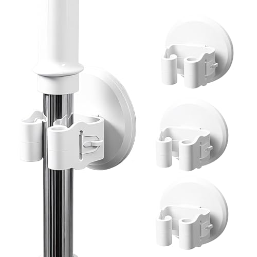 Anti-Slip Broom Holder, Damage-Free Wall Mount Organizer, No Drilling Space-Saving Storage Rack for Mops, Brooms, Umbrellas and Tools